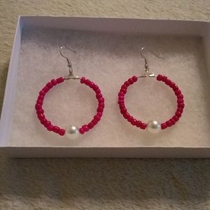 Handmade Pink strung Glass/Silver In Middle